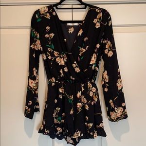 Navy Blue Floral Sleeved Romper